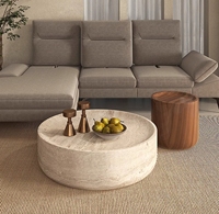 Table Basse en Pierre Trou Rond, Table de Salon Moderne, Table Basse de Créateur Simple et Créative en Marbre