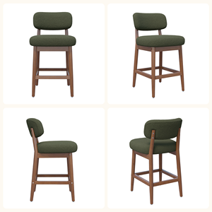 Tabourets de bar modernes avec revêtement en bouclette, structure en bois massif, design mi-siècle, hauteur de comptoir, pour bar à domicile, salle à manger, atelier - Product Image 5