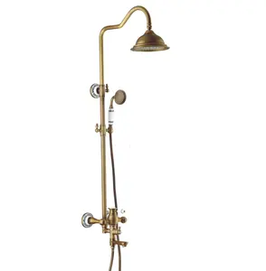 Feenice Europe Hotel Brass Bathroom Taps Rain Shower System Luxury Antique Rose Gold Expose Shower Mixer Set