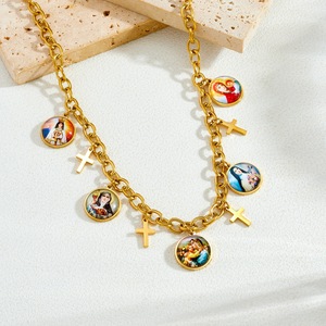 Collar Religioso de Acero Inoxidable con Medalla de Retrato de la Virgen María, Cruz, Chapado en Oro de 18K, Joyería para Uso Diario - Product Image 4