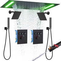 Système de douche cascade Honajo avec deux douches de 6 pouces, robinet à main, finition noir mat, laiton et acier inoxydable