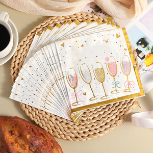 Hanlin Gold Embossed Paper Napkins 330mm Printed Wine Glass Design For Wedding Anniversary Birthday Party - Product Image 2