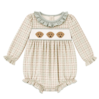 Combinaison pour bébé fille Puresun Design en 3 jours, douce pour la peau, broderie chiot, imprimé à carreaux, smockée, 100% coton, 0-3 mois, logo personnalisé