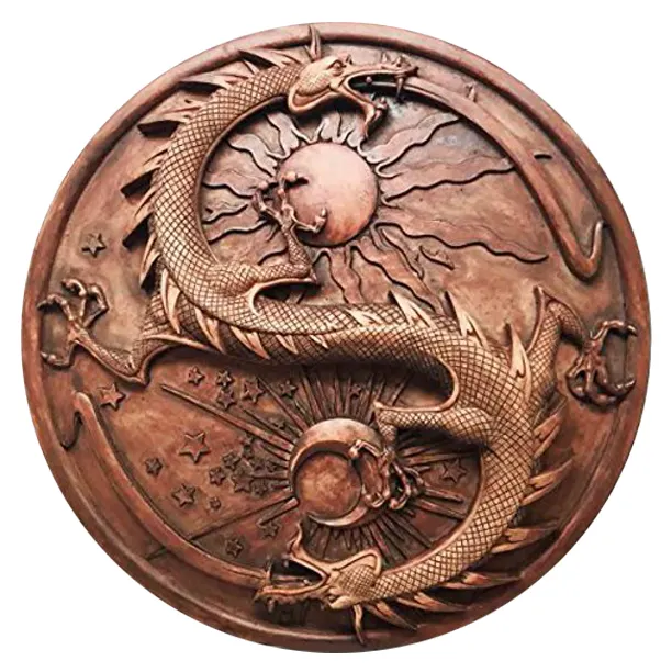 Dekorasi Plak Dinding Astrologi Polyresin Kustom, Alkimia Naga Ganda Resin Dalam Plak Yin Yang Kuat