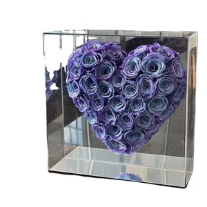 圆形人造皇家蓝花来样定做尺寸M圆顶多色永久保存的玻璃管玫瑰