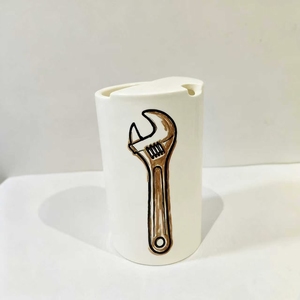 Custom Handpainted Porcelain Coffee Cup with Crescent Wrench Design - Ideal for Gifts