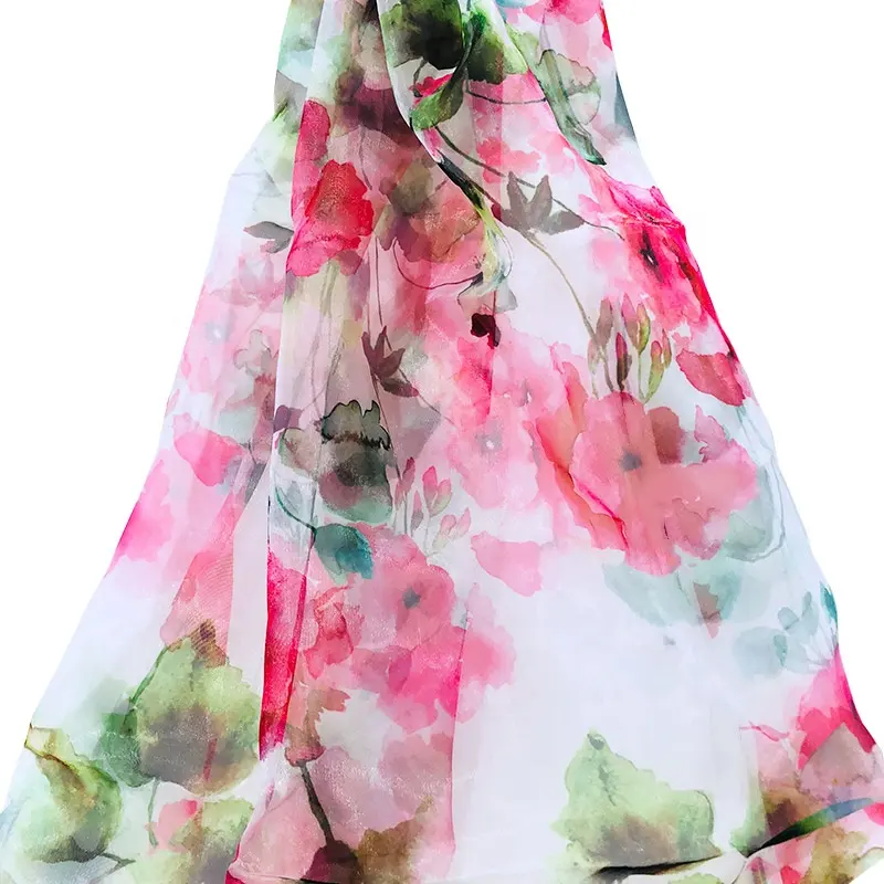 Çin fabrika yönlendirilmiş ucuz fiyat Vintage çiçek yaprak baskı dijital baskı organze kumaş elbise için