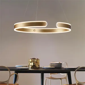 COMELY定制悬挂吊灯咖啡和金色现代圆形环形发光二极管吊灯