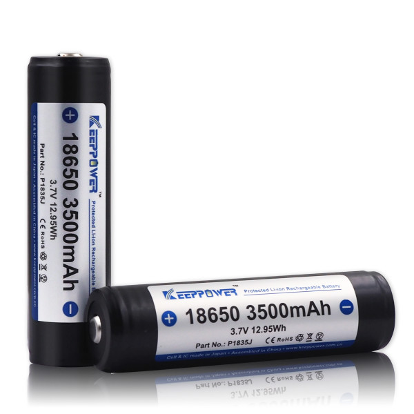 Keeppower Protected 18650 3500mAh High Capacity Li-ion Rechargeable Battery NCR18650GA Cell 3.7V 500-Cycle -20-60C for IEC62133