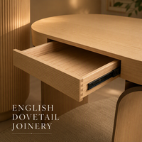 Bureau d'écriture en chêne arrondi avec tiroir frontal sculptural, table de bureau moderne pour la maison, mobilier en bois naturel