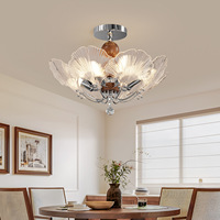 Lustre LED moderne en cuivre et verre, style antique français, à pétales, changeant de trois couleurs, 58 cm, pour bureau, salle à manger et chambre à coucher