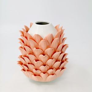 Vase en céramique nordique haut degré fait à la main, feuilles 3D brillantes, Vase contemporain pour la décoration de la maison, fleur de luxe, mariage personnalisé, 8 pouces - Product Image 2
