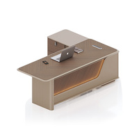 Bureau de direction avec armoire latérale, bureau moderne avec éclairage LED, grand poste de travail pour le bureau à domicile et les entreprises