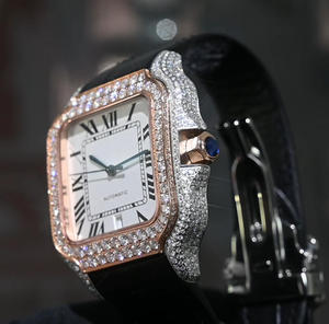 VVS Iced Out Moissanite Watch 16.75CT Bust Down 8215 Mechanical Movement Genuine Leather <b>Bracelet</b> Men's diamond Mossanite Watch - Product Image 3