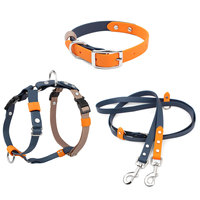 Ensemble Harnais, Collier et Laisse pour Chien en PVC Bicolore, Imperméable, Simple, Respirant, Réglable, Anti-Traction, Kit d'Entraînement