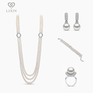 Изысканный ювелирный набор Lixin из 4 предметов: многослойное ожерелье, серьги, кольцо и браслет с жемчугом и платиной, в форме буквы O, для женщин - Product Image 1