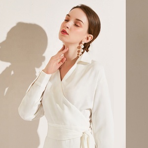 Las mujeres ropa Casual con cuello en V cinturón abrigos <span class=keywords><strong>vestido</strong></span> de camisa de manga larga <span class=keywords><strong>Oficina</strong></span> vestidos para damas - Product Image 4