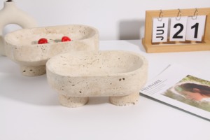 Vassoio e Ciotola per Frutta in Marmo Travertino Naturale Classico a Singolo Livello per Soggiorno e Bagno - Product Image 5