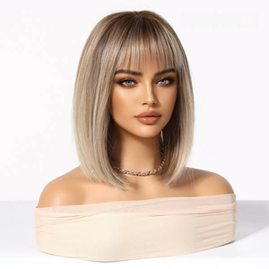 12 inch Gradient tóc vàng tóc giả ngắn, <span class=keywords><strong>bangs</strong></span> <span class=keywords><strong>Bob</strong></span> tóc ngắn thẳng, Chất lượng cao bán buôn - Product Image 2