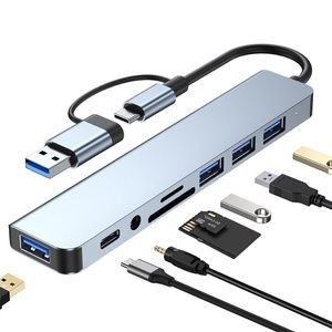 OEM ODM 8 en 1 <span class=keywords><strong>USB</strong></span> C Hub <span class=keywords><strong>USB</strong></span> 3,0 Estación de acoplamiento de aluminio Hub de datos para computadora portátil y teléfono Hub <span class=keywords><strong>USB</strong></span> de 8 puertos con productos en stock - Product Image 1