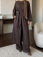 Ensemble Abaya Turque Modeste 2 Pièces pour Femme R-823 en Polyester Respirant – Haut à Manches Longues et Pantalon Long pour Adultes Musulmanes