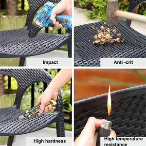 Silla <span class=keywords><strong>de</strong></span> Patio <span class=keywords><strong>de</strong></span> plástico PP marrón apilable con diseño <span class=keywords><strong>de</strong></span> ratán <span class=keywords><strong>de</strong></span> imitación con respaldo curvo para jardín, balcón, patio trasero - Product Image 6