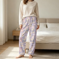 Nouveau pantalon de pyjama en flanelle pour femme de haute qualité, à cordon de serrage, manches longues, tissu respirant sans couture, motif floral tropical hawaïen personnalisé