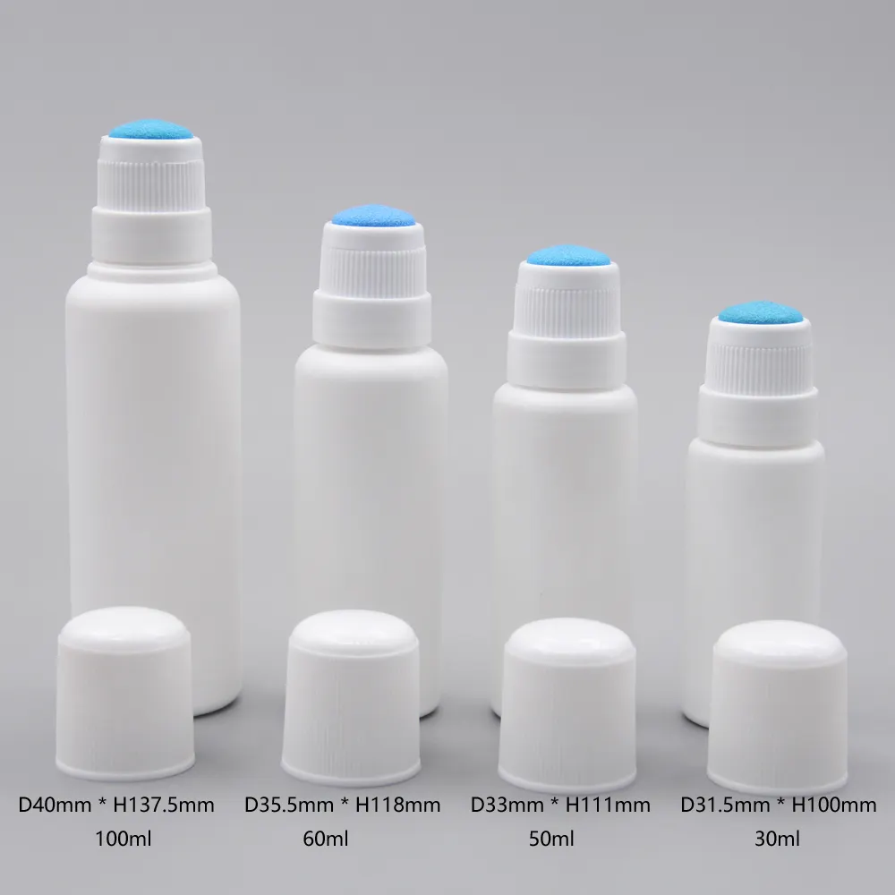 100ml HDPE White Plastic Sponge Applicator Bottle With Simple Cap For Filling Ache Liquid And Muscular Soreness Relieving Liquid