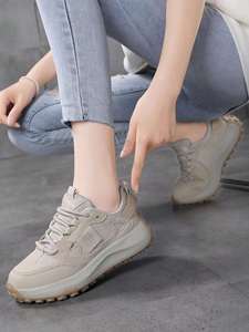 Women's Low-<b>Top</b> <b>Khaki</b> Chunky Sneakers Breathable Mesh Comfortable Slip-Resistant Casual Sports Footwear - Product Image 4