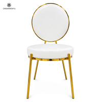 Chaise de banquet moderne de luxe en acier inoxydable doré avec assise rembourrée et pieds coniques pour hôtel, mariage, événement extérieur, fête