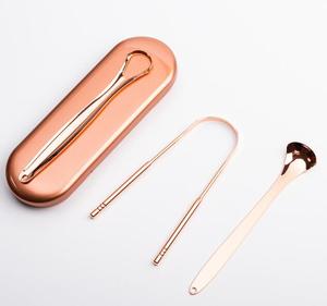 Juego de limpiadores de lengua chapados en cobre de grado médico, <span class=keywords><strong>Kit</strong></span> de rascador de lengua de acero inoxidable 304 con estuche de viaje, venta al por mayor de fábrica - Product Image 3