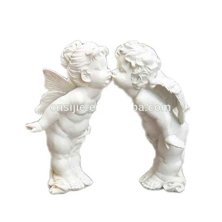 Polyresin กลางแจ้ง Kissing Angel Figurines สำหรับตกแต่งสวนรูปปั้น