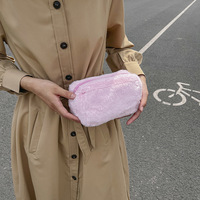 Sac à cosmétiques en peluche douce de grande capacité MKW7399, faible MOQ, sac de rangement miniature léger et mignon, trousse à maquillage gonflée avec fermeture éclair