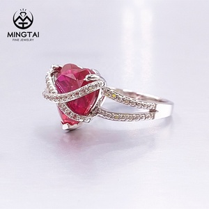 Nhẫn Mạ Vàng Trắng Trơn Kim Cương Màu Trắng Đá Hồng Ngọc Tự Nhiên Hình Trái Tim Bị Giam Cầm Bằng Bạc 925 - Product Image 3