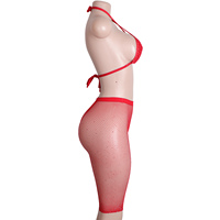 Lingerie sexy en diamant strass Ensemble résille Culotte deux pièces Costume de club à bretelles réglables pour femmes Vêtements érotiques de performance