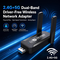 Tarjeta WiFi USB de 300Mbps, 2.4GHz / 5GHz, Doble Banda, Adaptador WiFi sin Controlador, Receptor de Tarjeta de Red