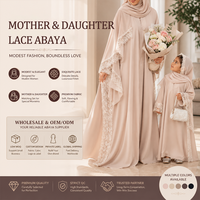 Robe Abaya Musulmane Élégante Personnalisée OEM, Ensemble Assorti Mère-Fille, Robe Longue Islamique Modeste à Manches Longues avec Bordure en Dentelle, Vente en Gros