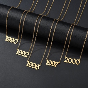 Collar con Número de Año de Nacimiento 1980-2010 para Hombres y Niños, Cadena de Acero Inoxidable Chapada en Oro y Plata con Inicial, Estilo Personalizado - Product Image 4