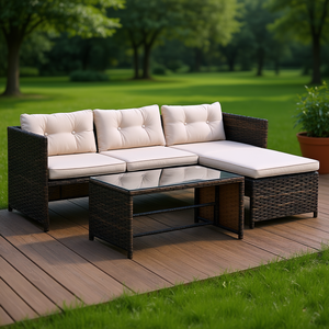 Ensemble de canapés de patio en rotin moderne pour extérieur, sectionnel, avec chaise longue rembourrée, pour jardin et terrasse - Product Image 2