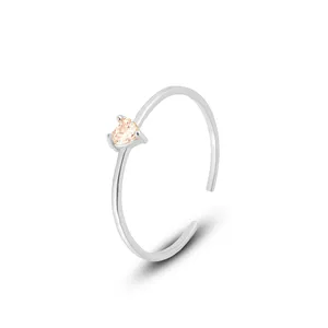 925 argento Sterling bianco placcato oro rosa Cz zircone più anello di colore cuore regolabile