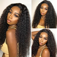 Wig Rambut Asli Vietnam Virgin Glueless Full Lace Front Transparan HD, Wig Keriting Kinky dan Burma