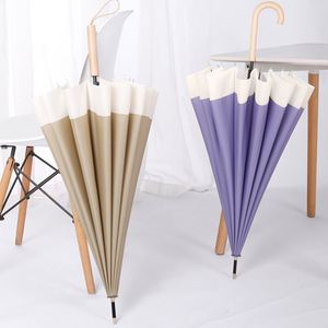 Parapluie coupe-vent et anti-UV à ouverture automatique avec poignée en bois en forme de J, 16 baleines, blocs de couleur, personnalisable avec logo OEM, pour hommes et femmes - Product Image 4