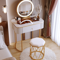 Table de toilette moderne de luxe pour filles-Coiffeuse à 1 tiroir en bois MDF avec miroir LED, bureau de maquillage pour la chambre à coucher