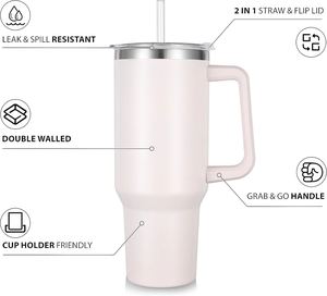 40oz Insulated Stainless Steel Tumbler with Handle Straw, BPA Free Leak Proof Double Wall Vacuum Travel <b>Mug</b> - Product Image 5