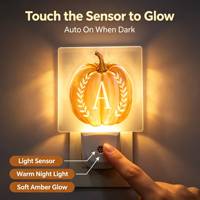 Lampe de nuit LED décorative à monogramme citrouille d'automne, avec capteur crépusculaire, à brancher, pour chambre à coucher, Thanksgiving, vente en gros