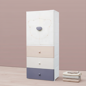 <span class=keywords><strong>Armoire</strong></span> de rangement en plastique à 4 niveaux avec motif d'ours de dessin animé, pour les jouets des enfants - Product Image 1