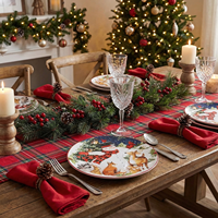 Assiettes à dîner rondes modernes certifiées internationales, motif bonhomme de neige de Noël, multicolores, 11 pouces, lot de 4