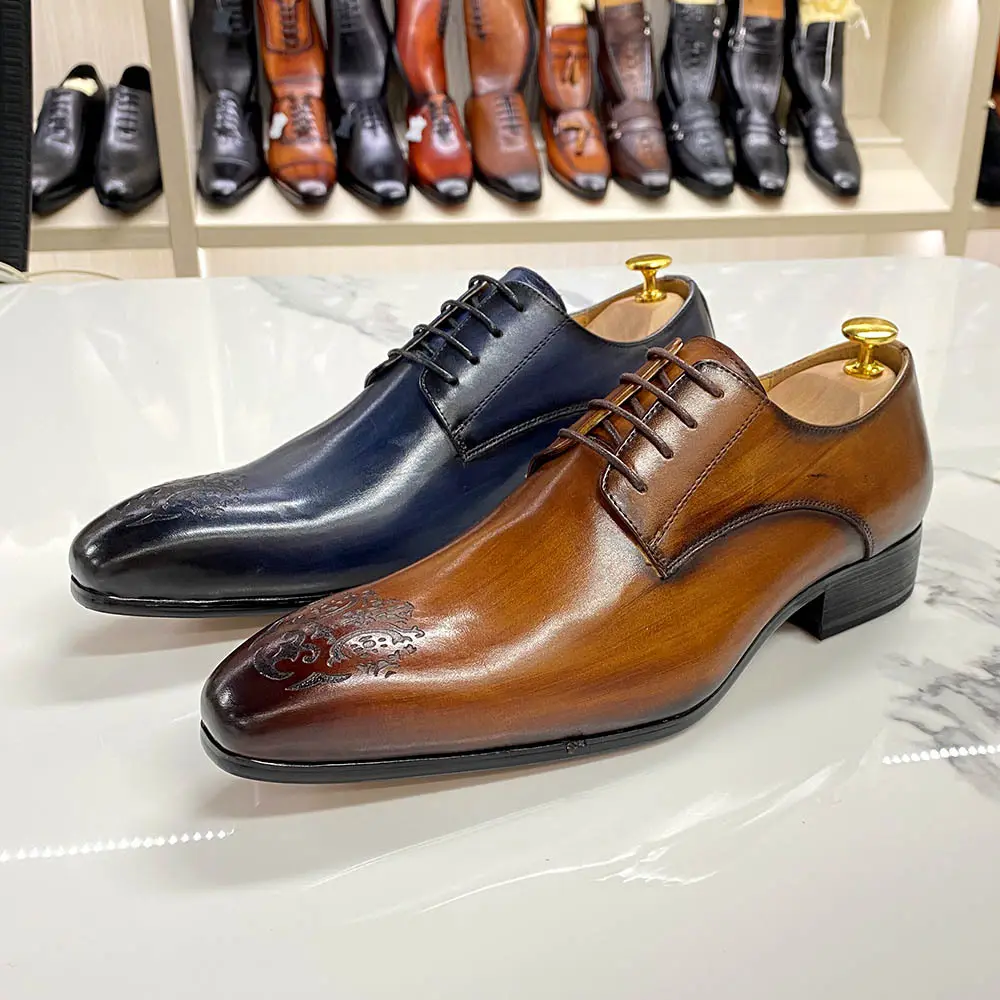 Высококачественная кожаная деловая повседневная обувь для мужчин с резным орнактом формальная кожаная обувь для дерби для мужчин модельные туфли оксфорды