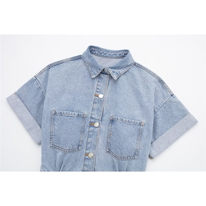 ZHEZHE femmes été nouveau Street Wear Sexy jean body <span class=keywords><strong>combishort</strong></span> dames Sexy à manches courtes une pièce élégant Denim combinaison - Product Image 4