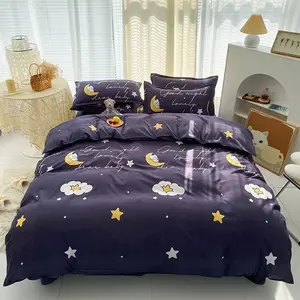 Niedliche Cartoon Print Haut freundliche Polyester Bett bezüge Set Komfortable King Size Bett bezug Set